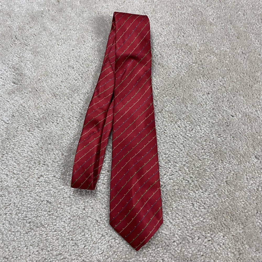 VTG Chipp Tie Mens Red Silk Striped Woven Necktie England Ivy Prep Menswear